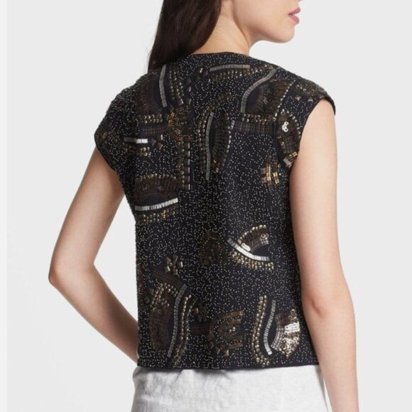 Hinge Womens Sequins Embellished Cotton Sleeveless Vest Metallic Size M - Picture 8 of 8